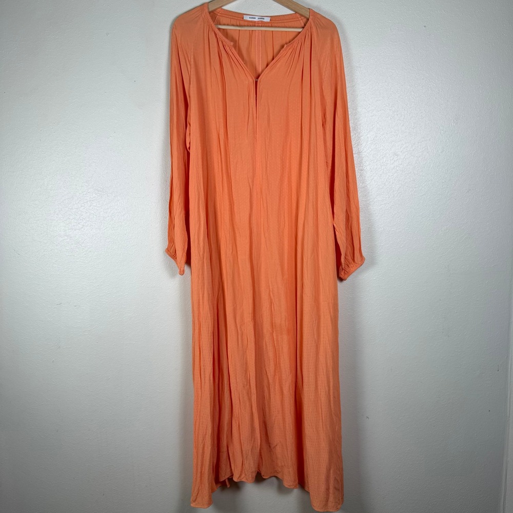 Samsoe Samsoe Kaia Long Dress 10458 Bright Coral Textured Maxi Womens Small